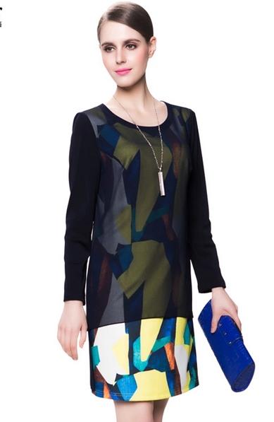 珂莱蒂尔2015春夏新品 几何假两件连衣裙-服装产品图片-华衣网